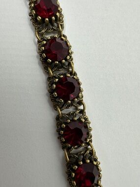 Vintage Women’s Bracelet with Deep Red Crystal Accents 5.5”